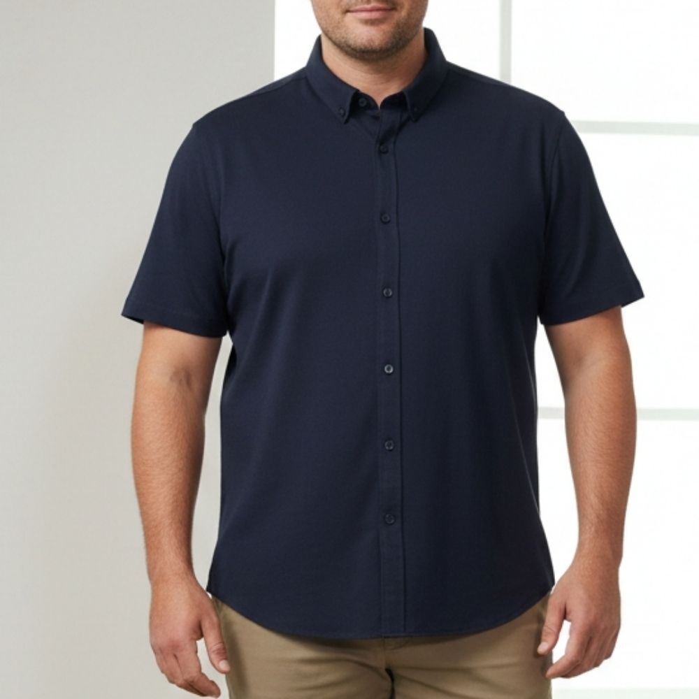 Vince Camuto Men's Navy Blue Short Sleeve Collared Button Down Shirt Size Large